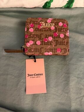 Juicy Couture Brown Cherry Print Zip Wallet